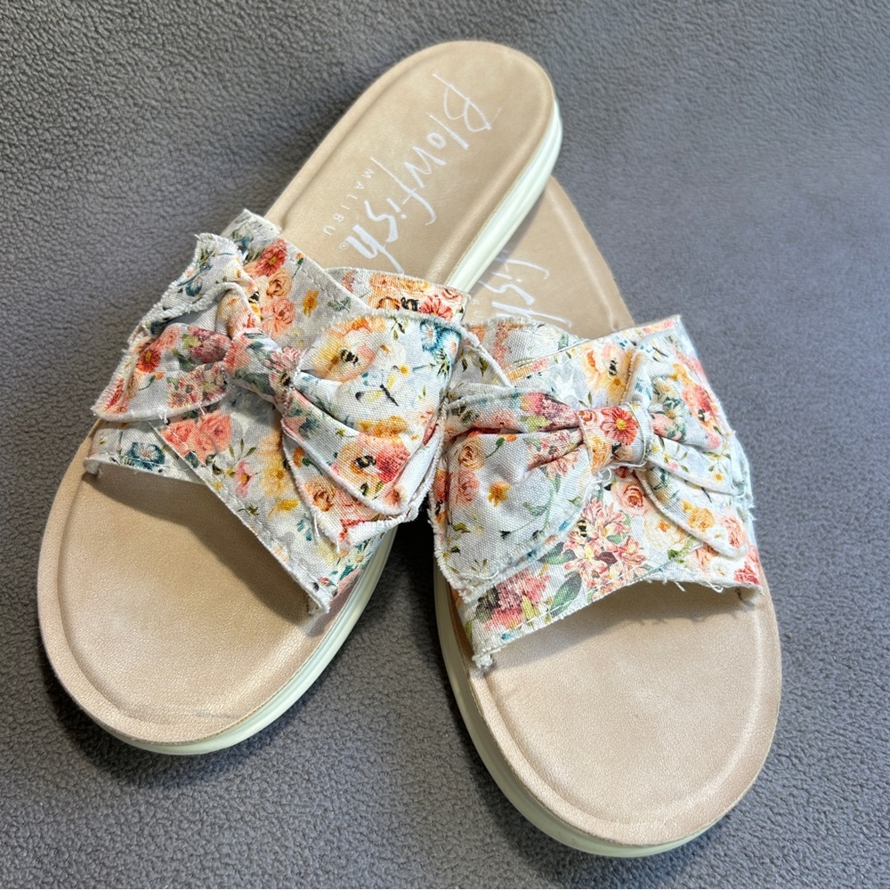 Womens Blowfish Floral Bow Slides Sandals Flip Flops Size 10